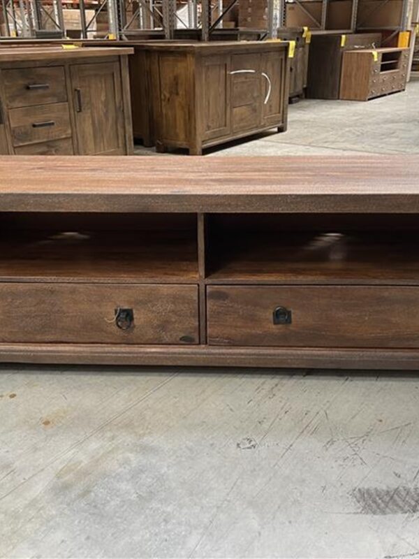 Chestnut Timber 2 Drawer 2 Shelf TV Unit