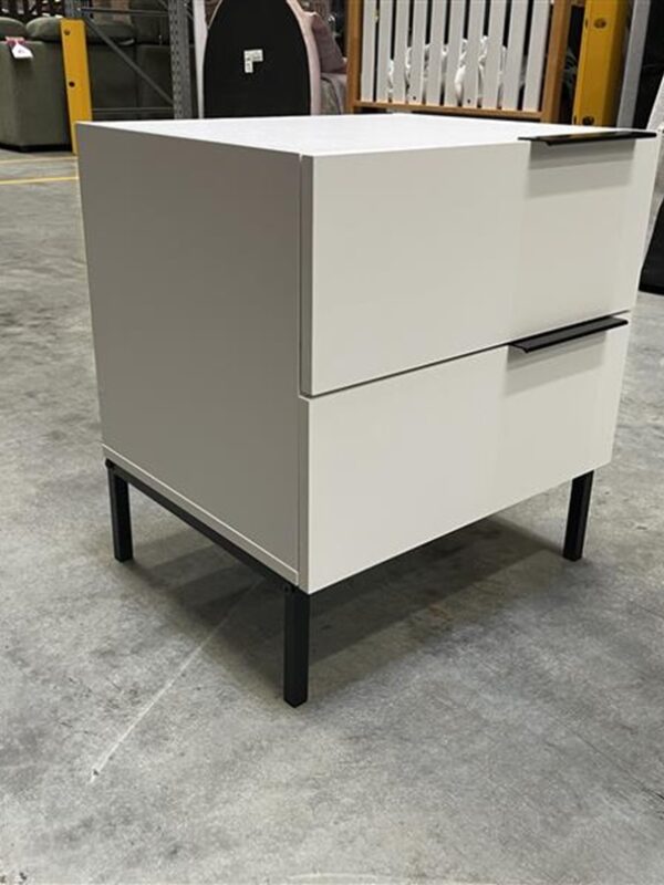 2 Drawer White Bedside with Black Handles