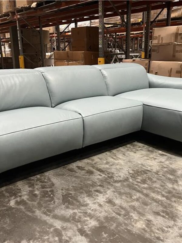Blue Leather Chaise Lounge with Electric Recliner