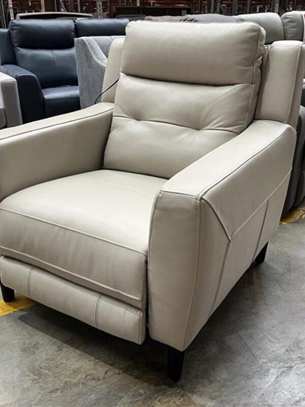 Beige Leather Electric Recliner with Electric Headrest