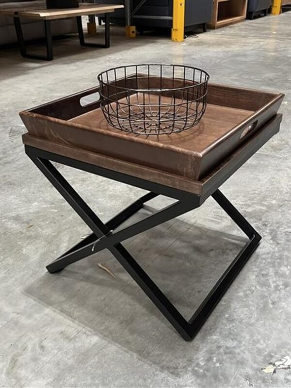 Cross Legged Side Table with Removable Timber Tray
