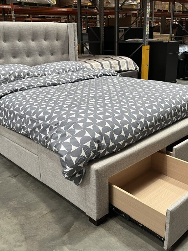 Stone Grey Fabric Double Bed with Drawers