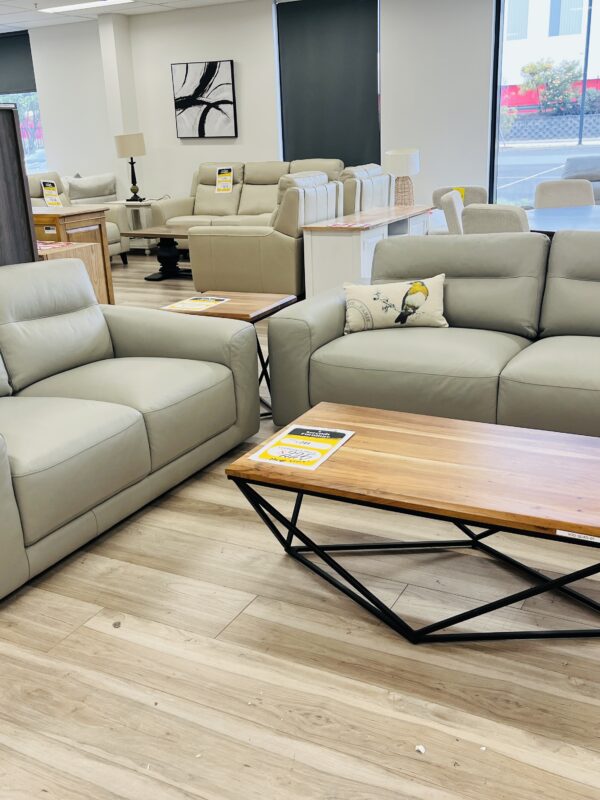 Silver Grey Leather 3+2 Seater Sofa Set