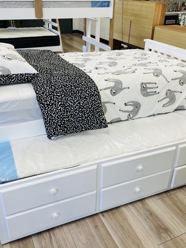 White Single Trundle Bed with Drawers