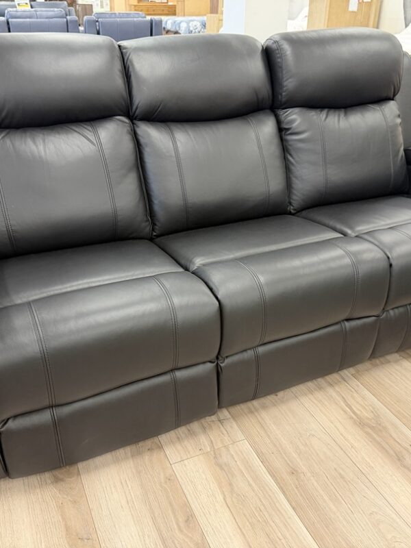Black Leather 3 Seater with Electric Recliners, USB Port, Dropdown Tray & Storage