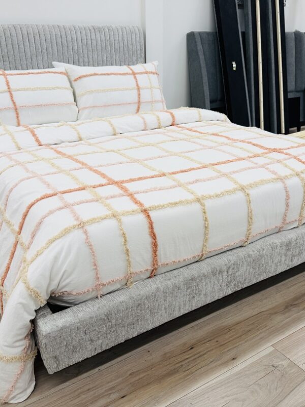 Silver Fabric Queen Bed