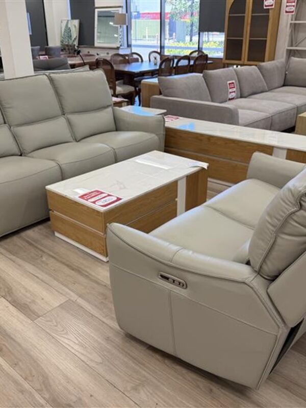 Silver Grey Leather  3+2 Sofa Set with Electric Recliners