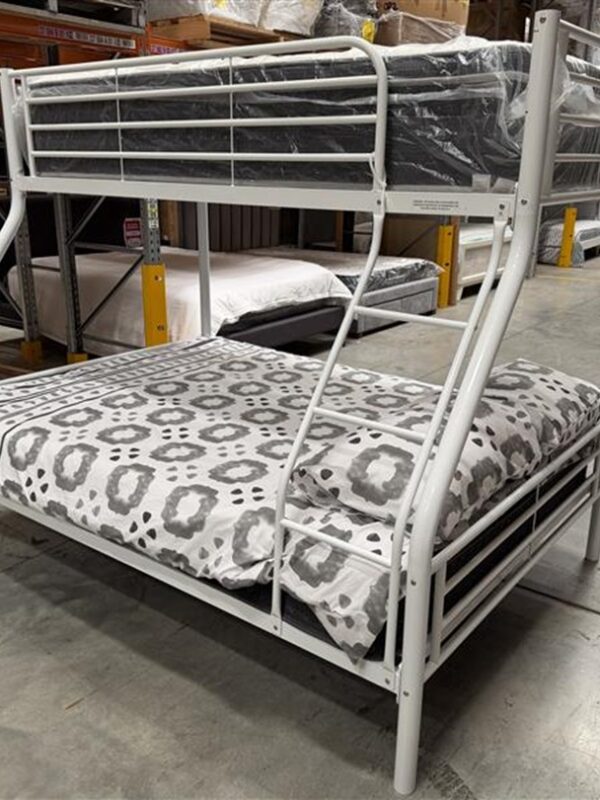 White Metal Single Over Double Bunk Bed