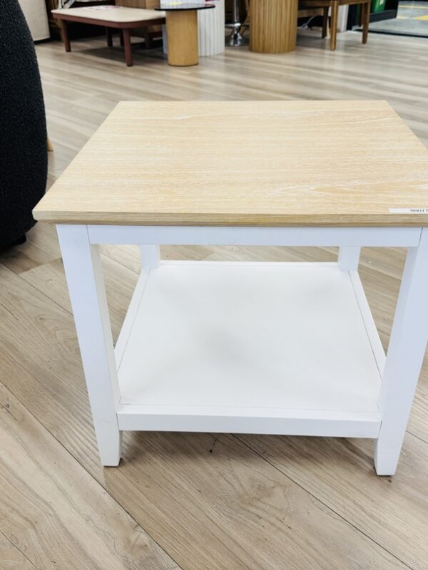 White Timber Square Side Table with Natural Wash Top