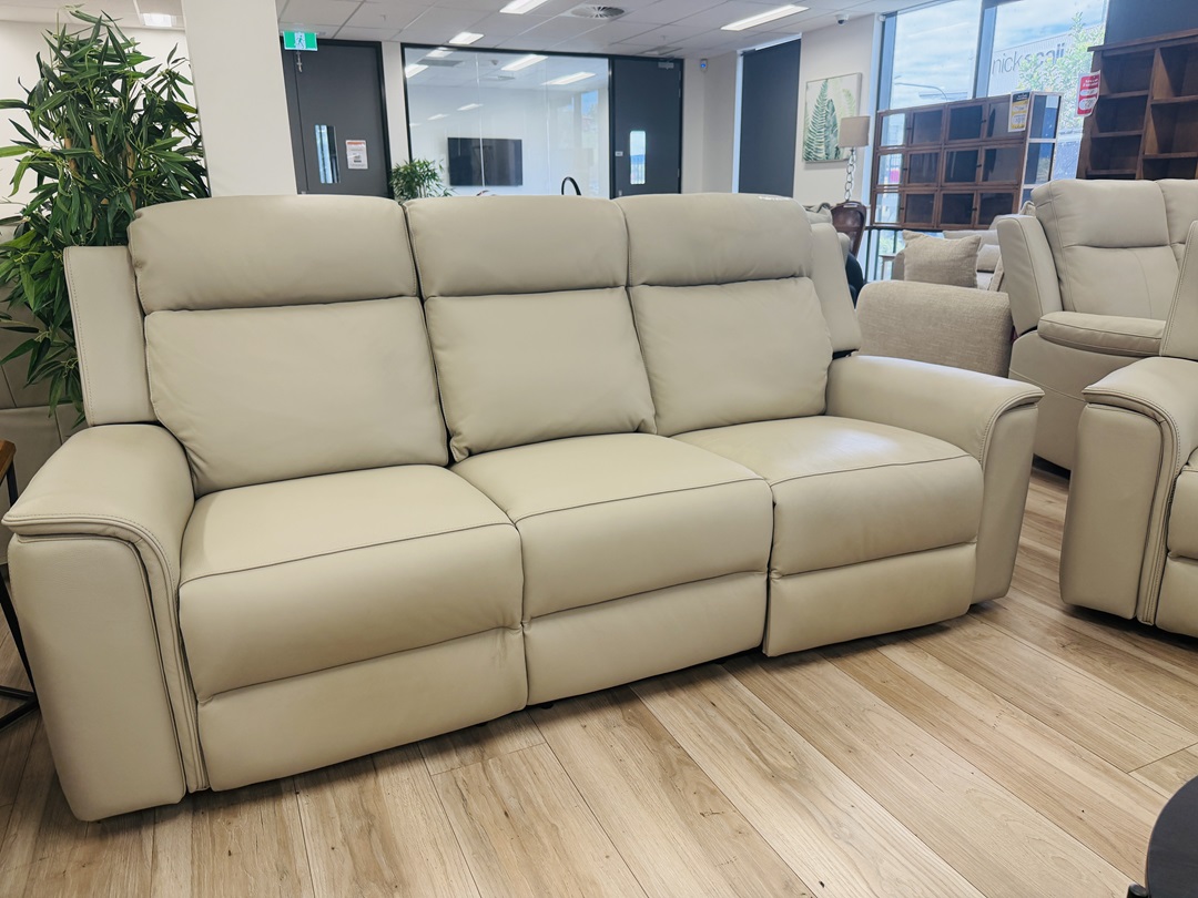 Beige Leather 3pc Electric Recliner Setting with Dual Motors & USB Ports 3