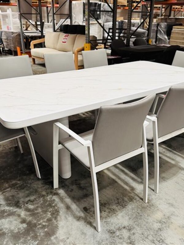 9pc Outdoor Dining Set with Marble Look Table Top