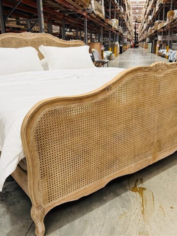 Antique Natural Timber & Rattan King Bed