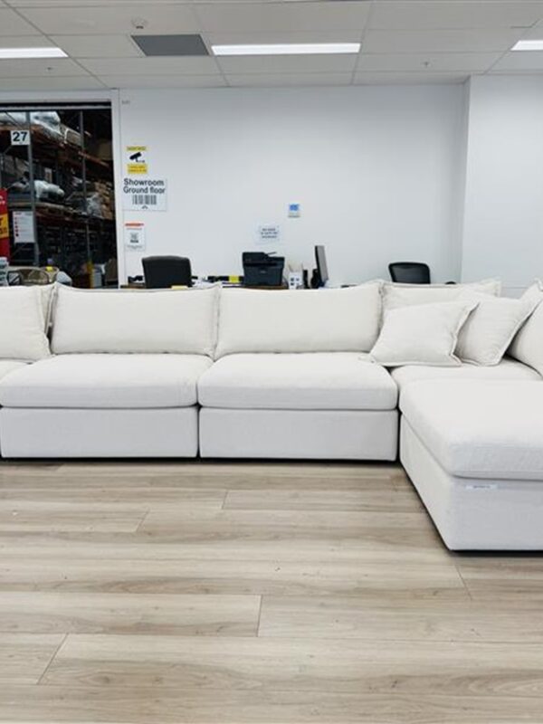 Cream Fabric 4 Seater Sofa with Movable Ottoman