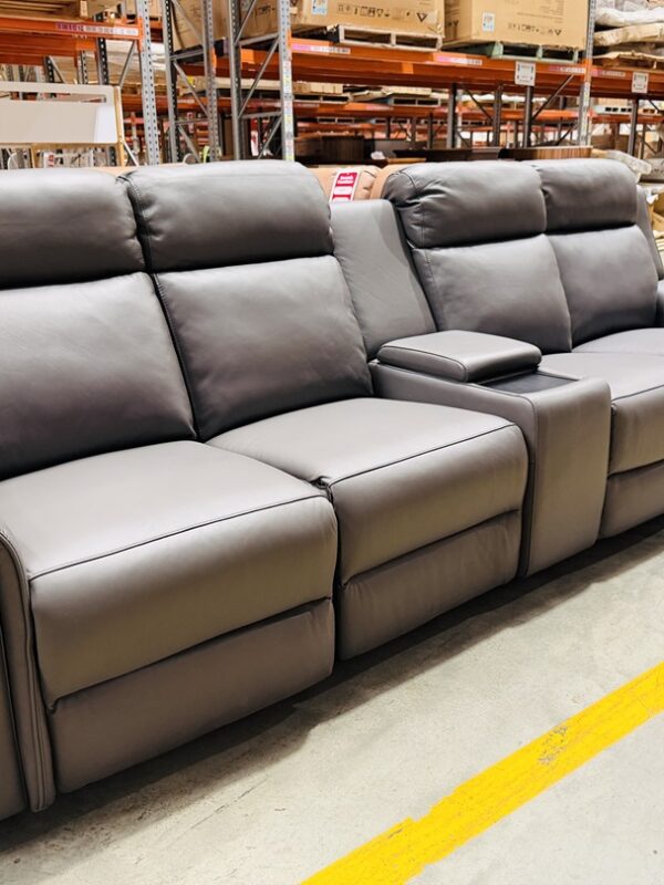 Graphite Leather 4 Seater Electric Home Theatre with Storage Console