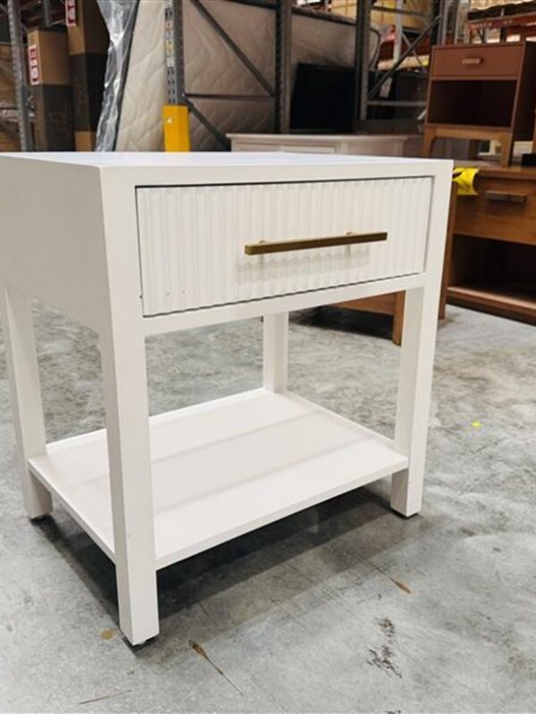 Large 1 Drawer White Bedside with Gold handle
