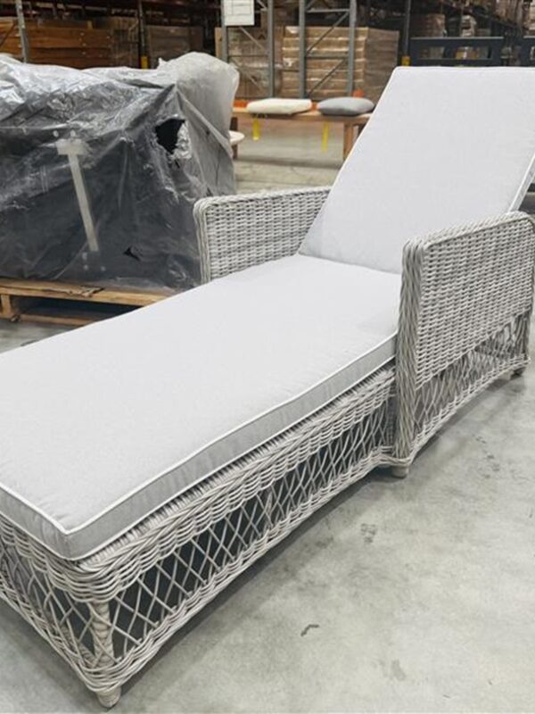 Light Grey Wicker Reclining Sun Lounge