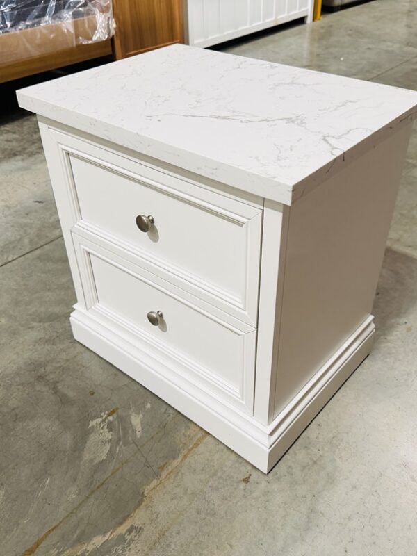 White Timber 2 Drawer Bedside with Marble Top