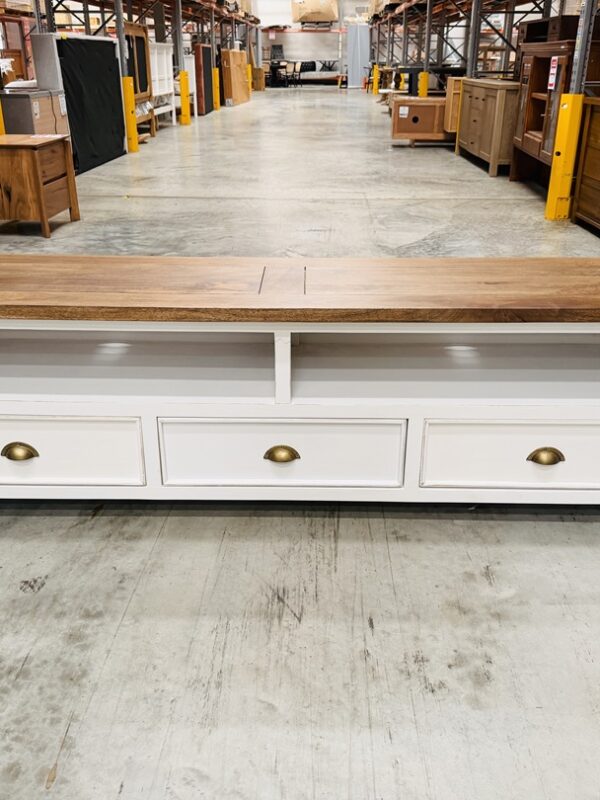 White Timber 3 Drawer TV Unit with Walnut Top
