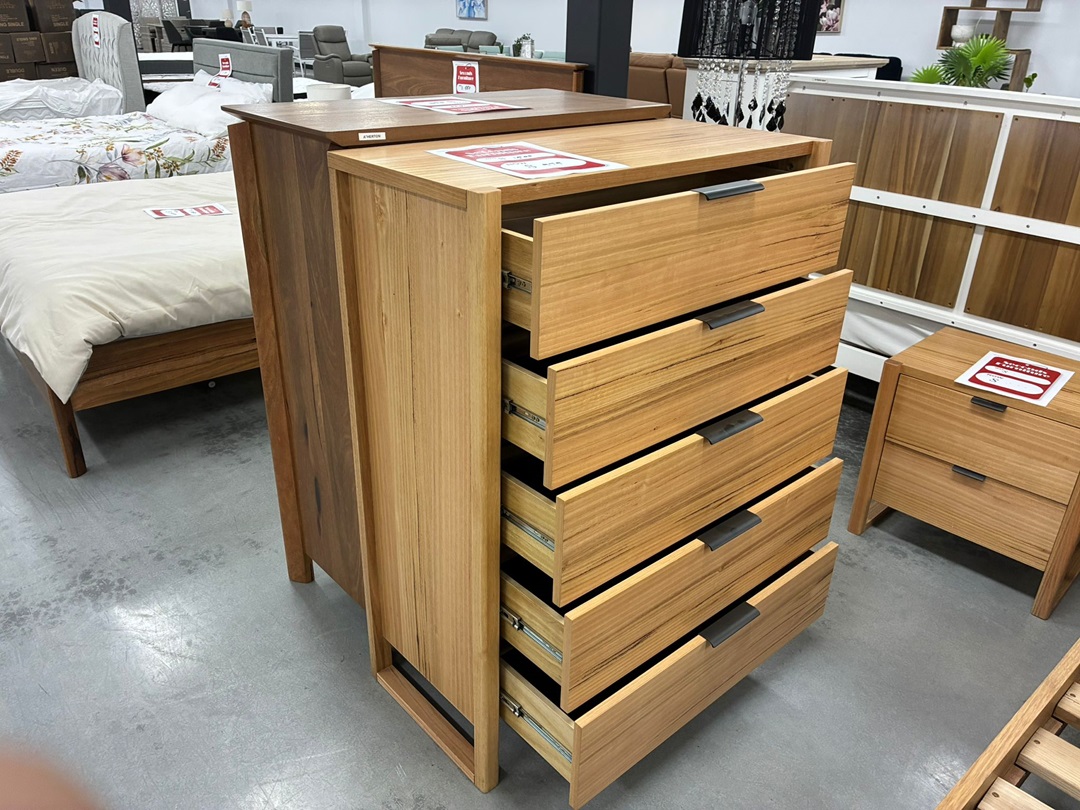 5 Drawer Tallboy – Natural Finish2