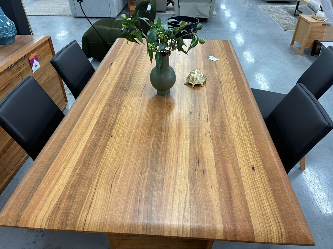 5 Piece Dining Set – Natural Dining Table with Black Leather Chairs