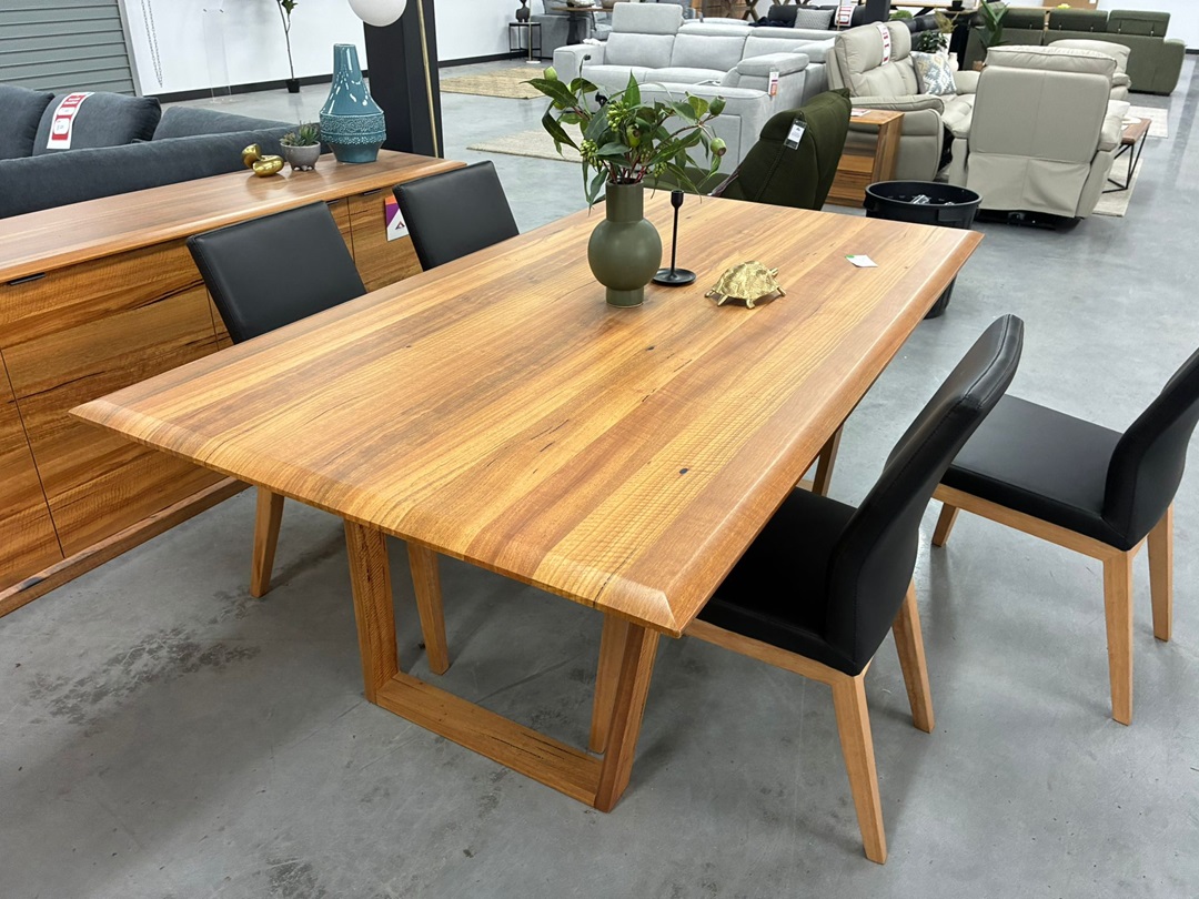 5 Piece Dining Set – Natural Dining Table with Black Leather Chairs1
