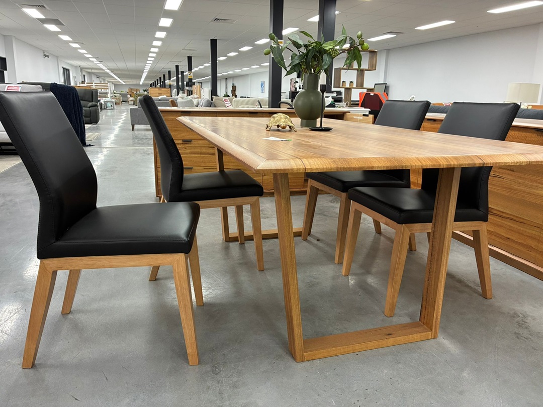 5 Piece Dining Set – Natural Dining Table with Black Leather Chairs2