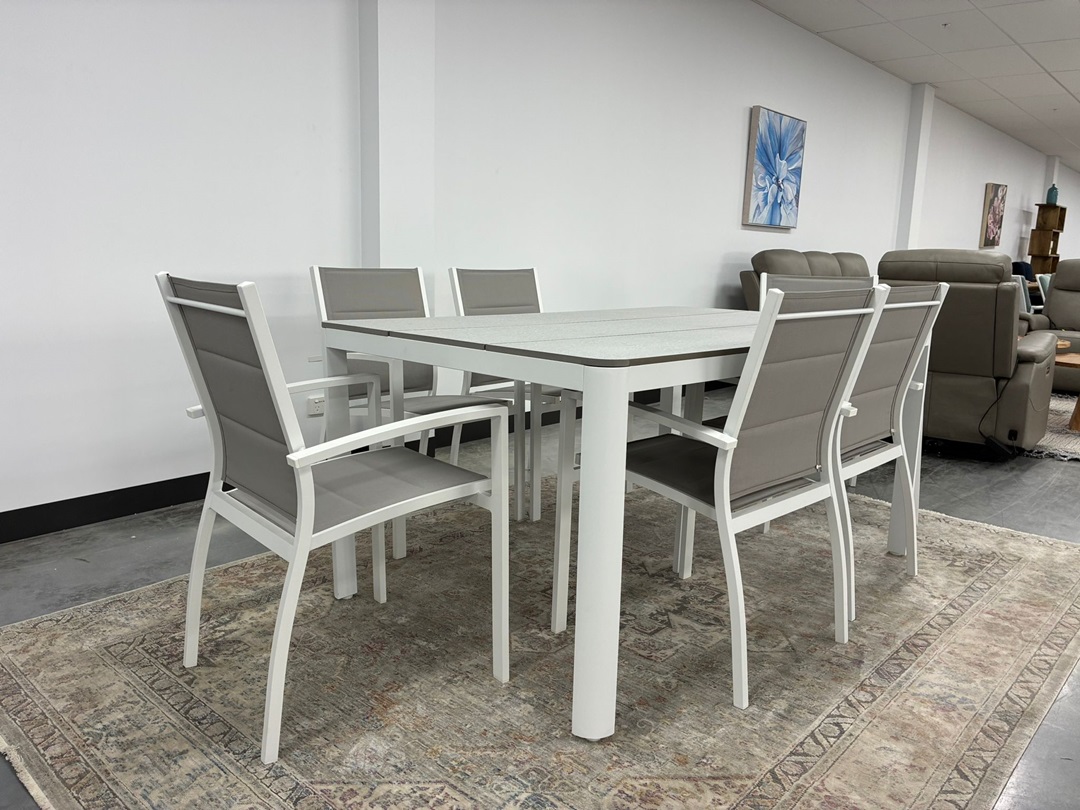 7 Piece Outdoor Dining Set – White & Grey1