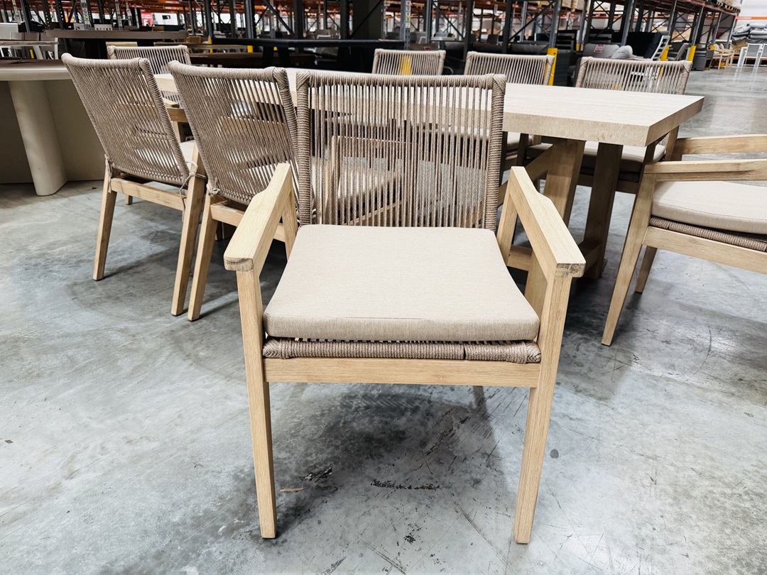 9pc Sand Outdoor Dining Setting with Rope Chairs 3