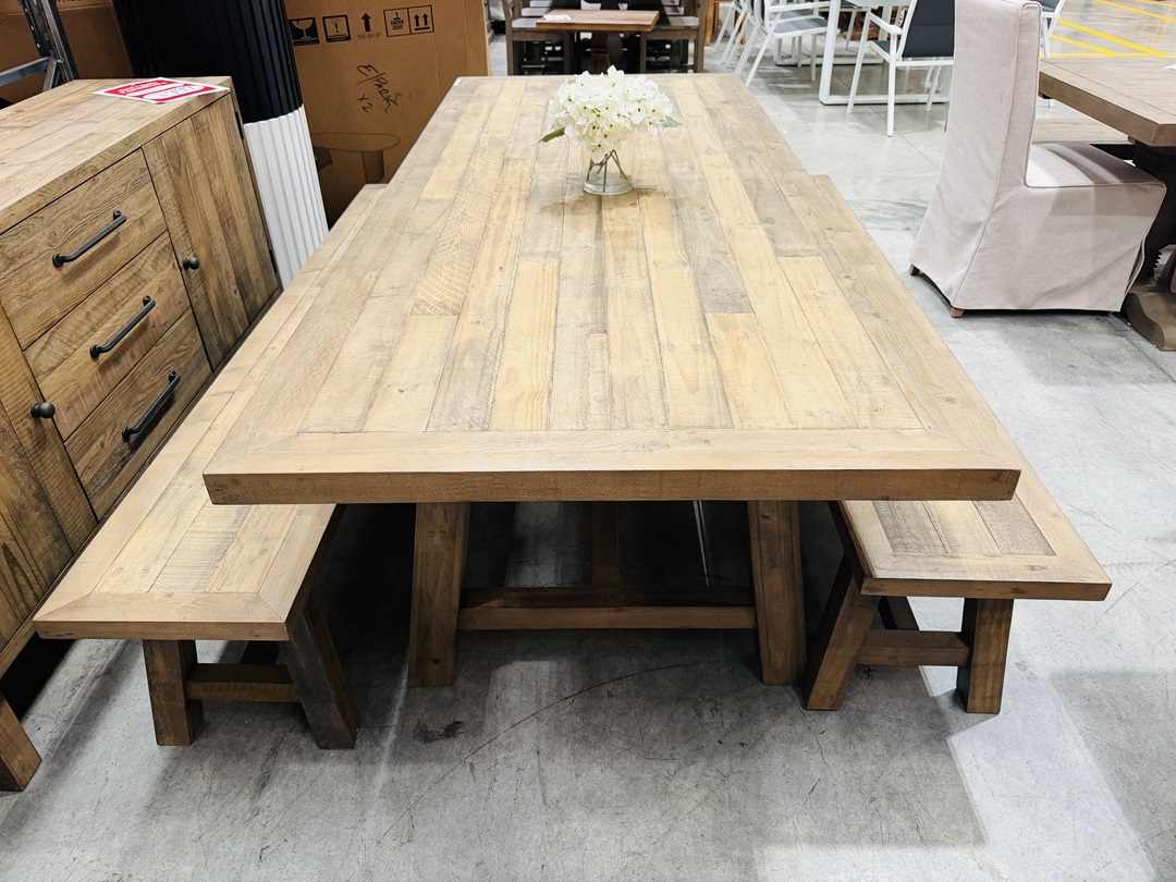Antique Natural Timber 3pc Bench Setting 3