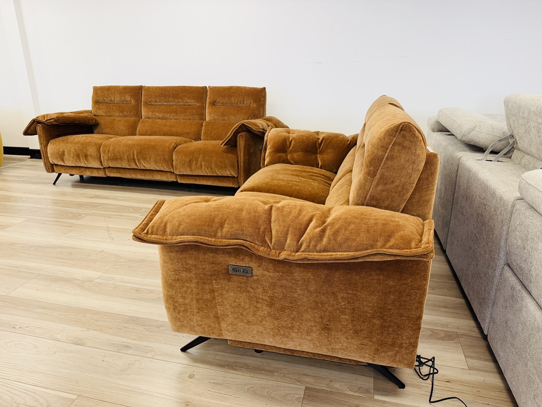 Burnt Orange Fabric 3+2 Sofa Set with Electric Recliners 4