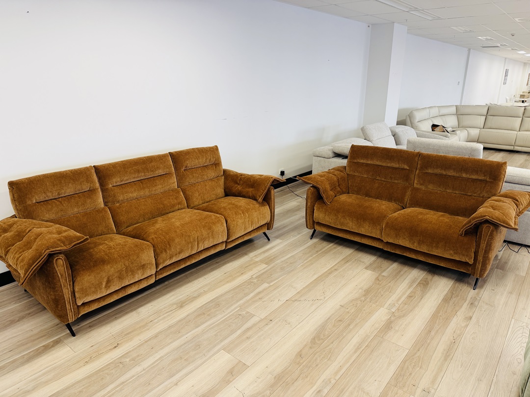 Burnt Orange Fabric 3+2 Sofa Set with Electric Recliners 5