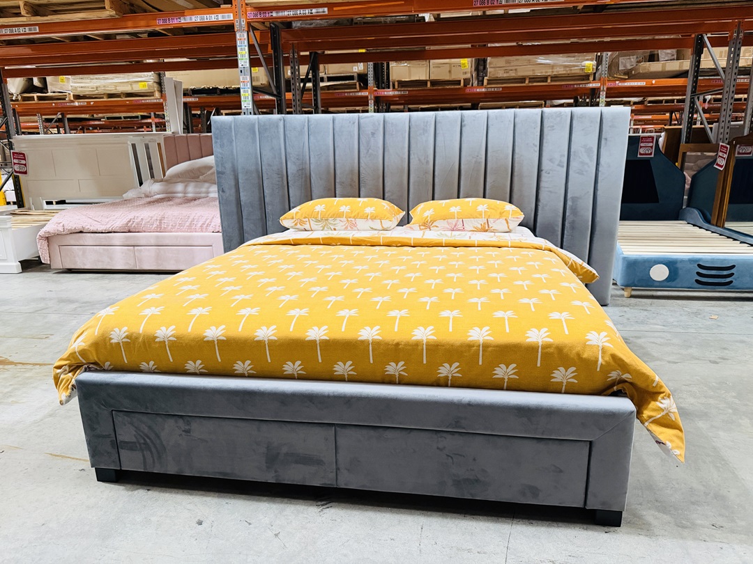 Dark Grey Fabric Queen Bed with Extended Headboard 2