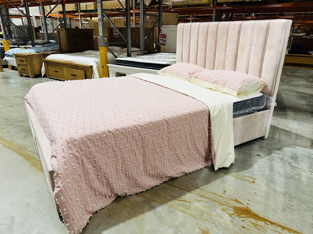 Light Pink Fabric 2 Drawer Queen Bed 3