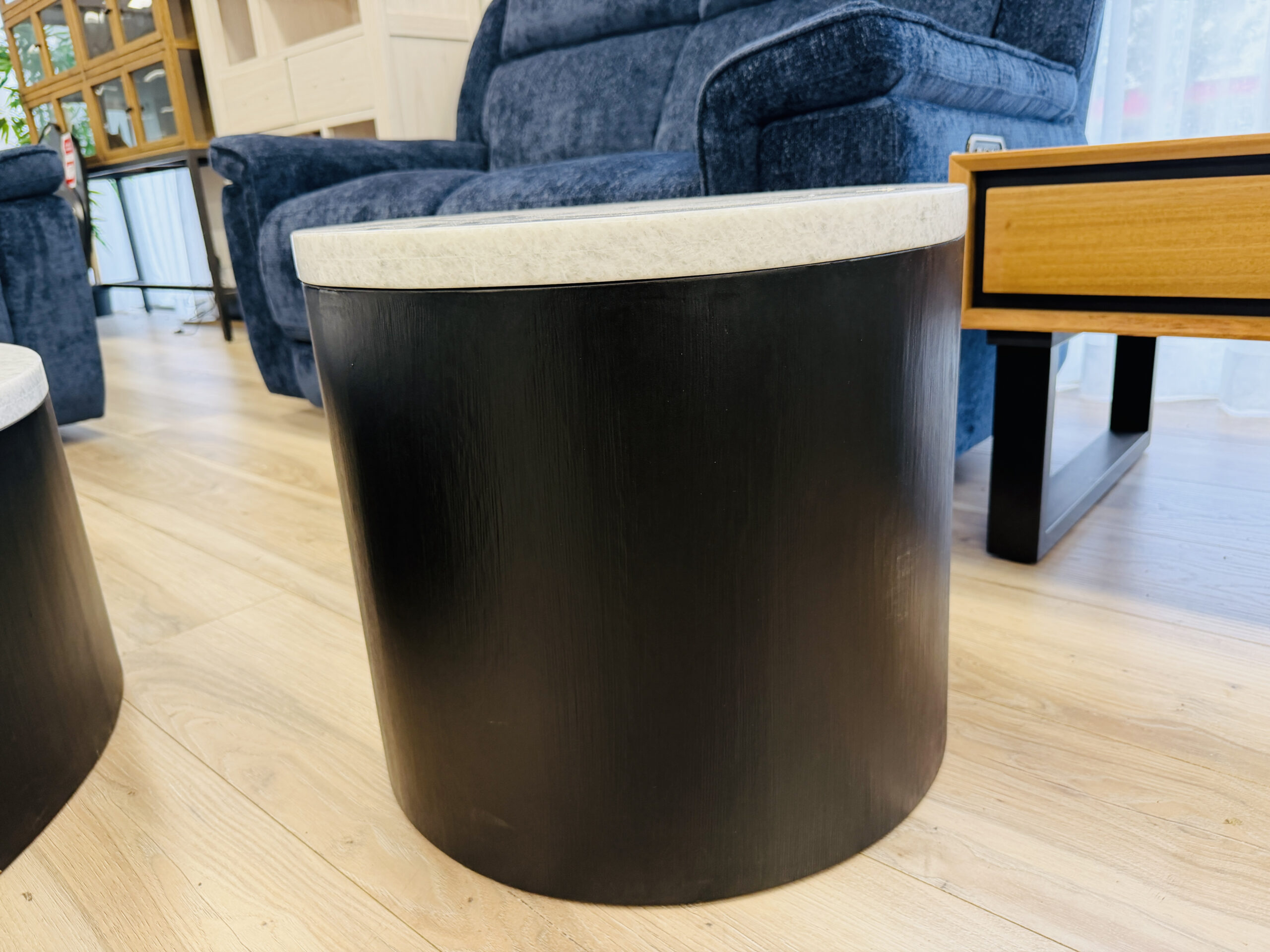 Marble Top Round Side Table with Black Timber Base 2