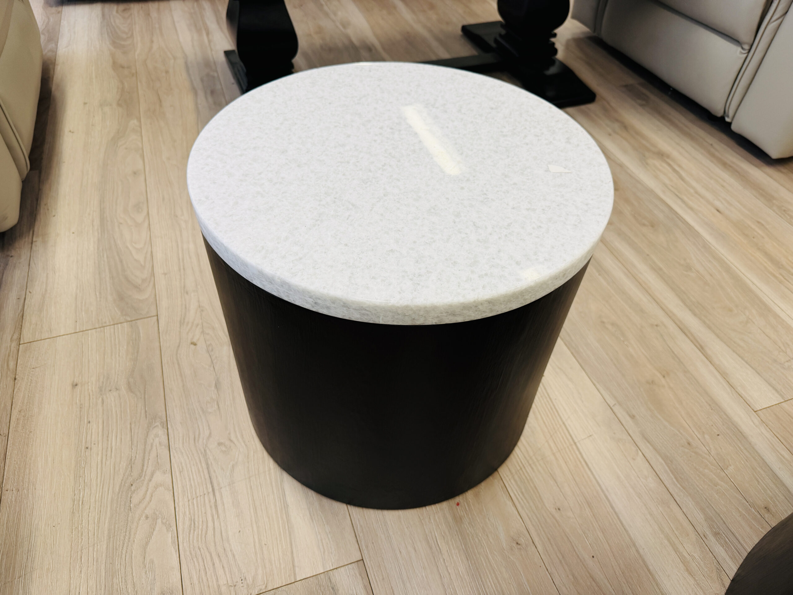 Marble Top Round Side Table with Black Timber Base 3