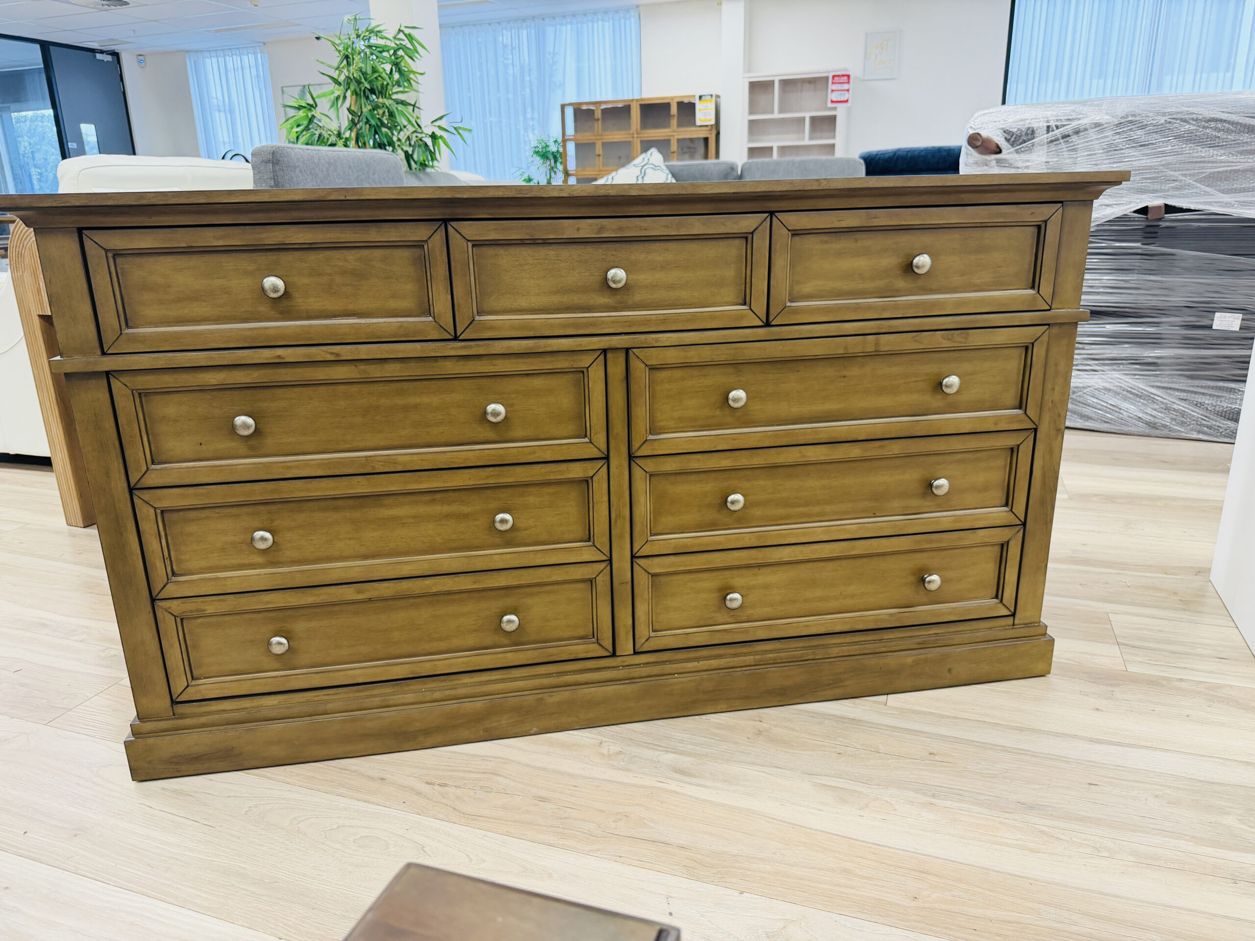 Rustic Brown Timber 9 Drawer Dresser 2