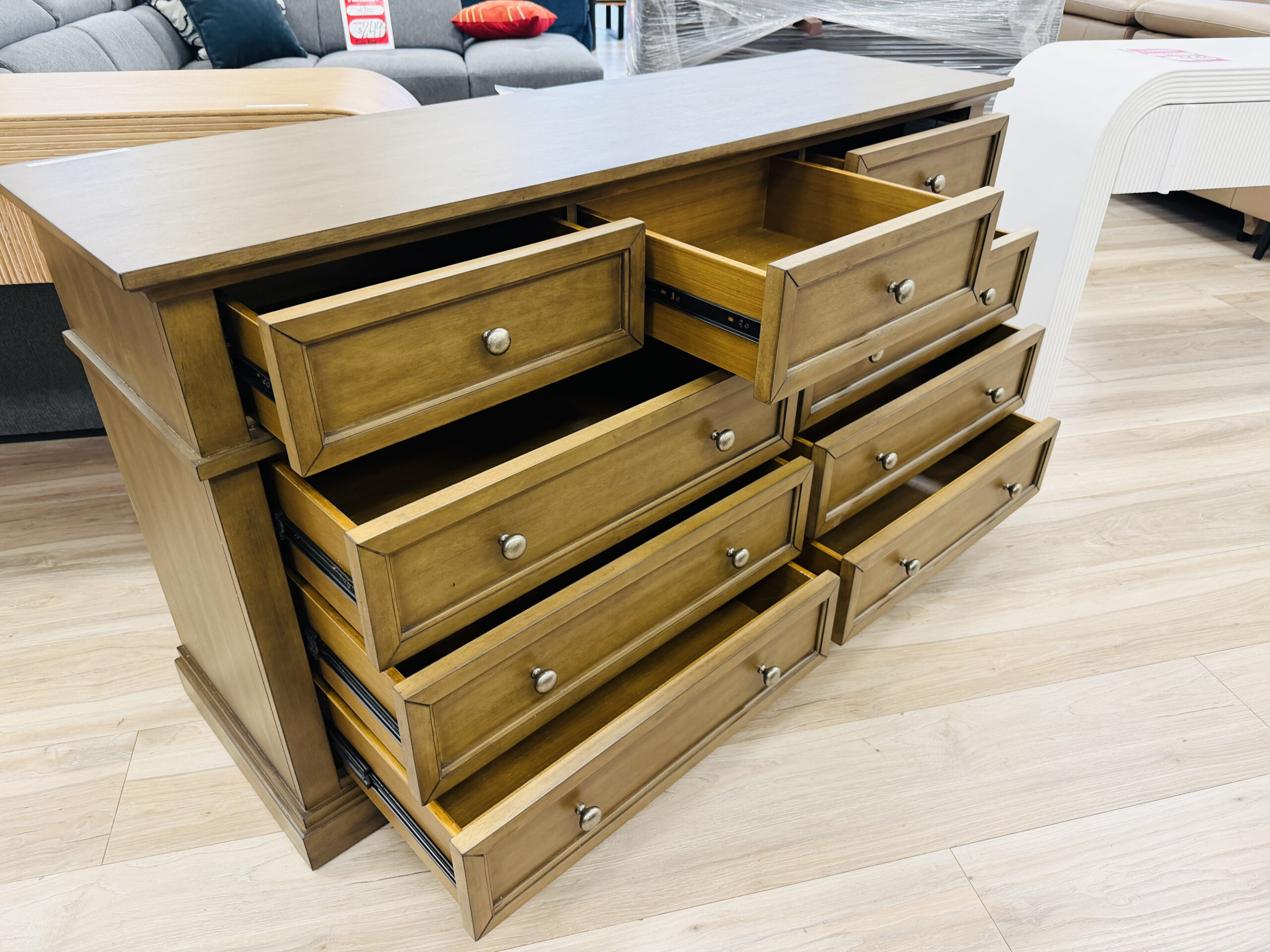 Rustic Brown Timber 9 Drawer Dresser 3