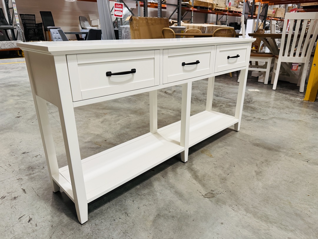 White 3 Drawer Hall Table with Metal handles 3