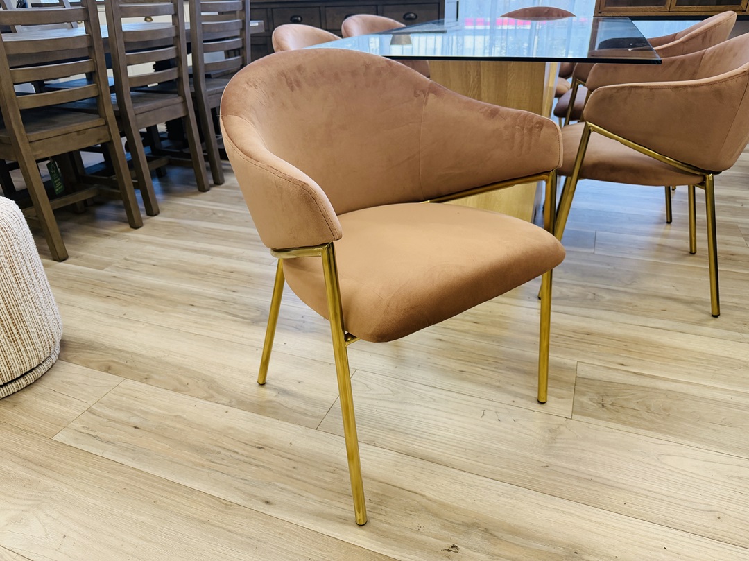 180cm Glass Top Dining Table with Blush Pink Fabric Chairs 3