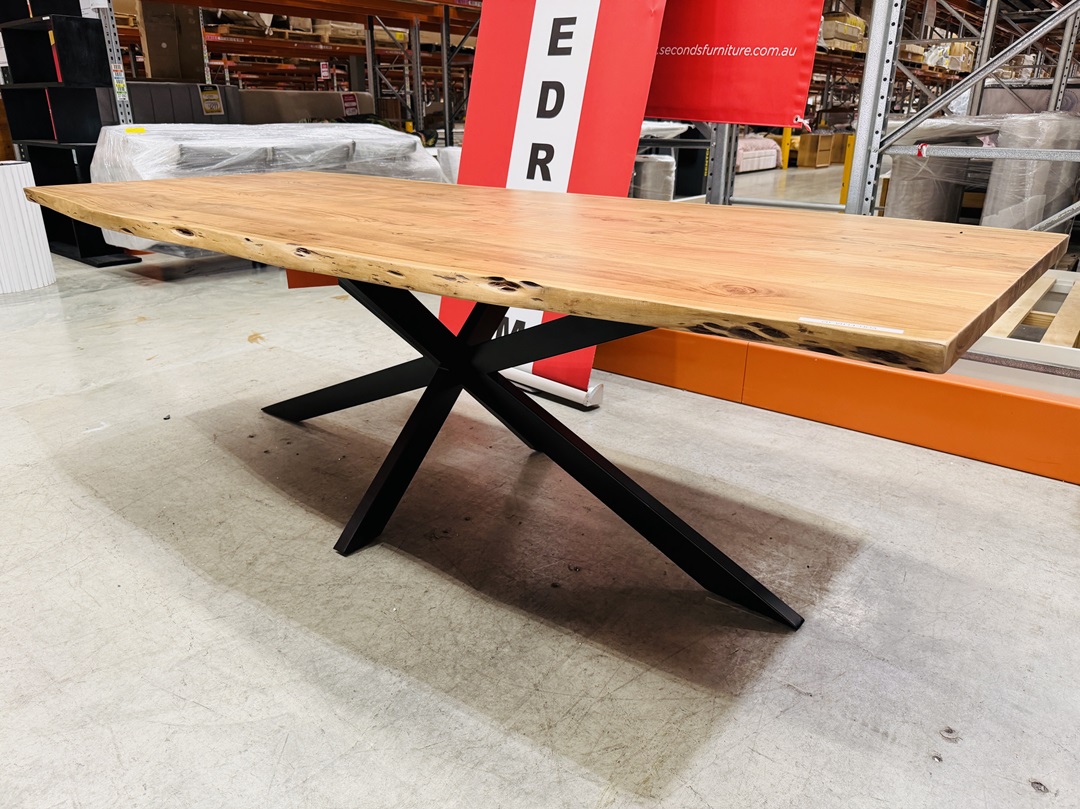 240cm Natural Timber Dining Table with Black Metal Legs 3