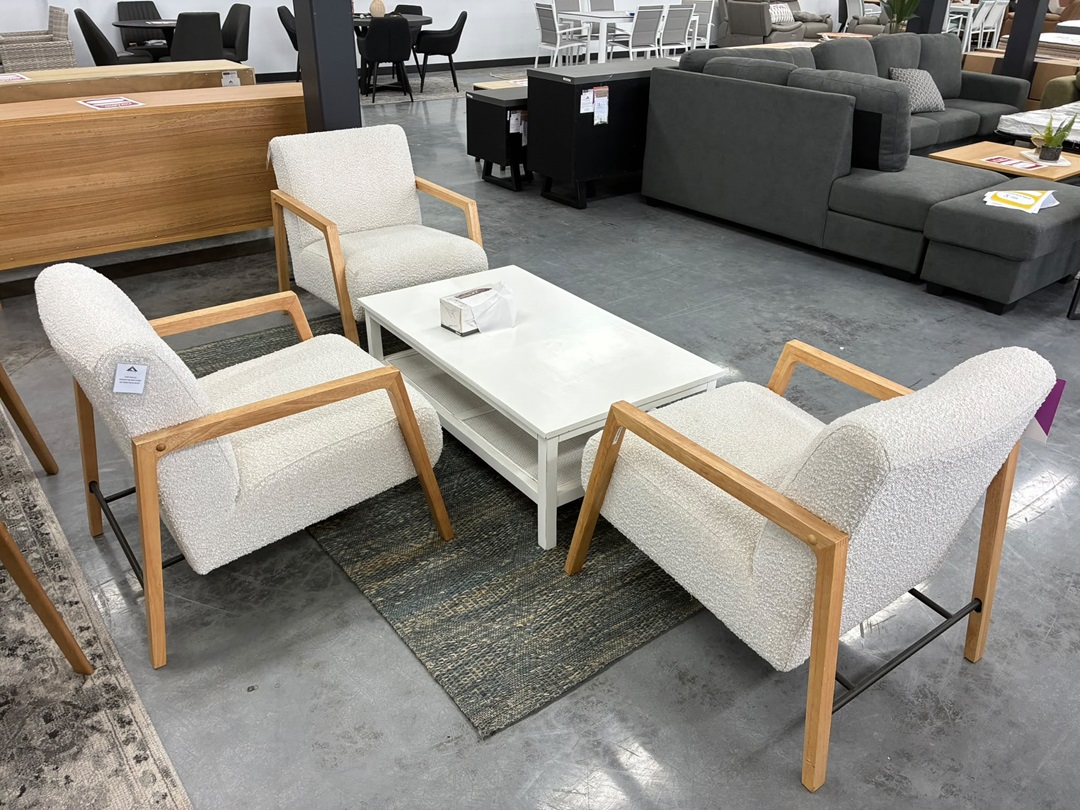 4Pc Lounge Set – 3 Fabric Arm Chairs & Coffee Table3