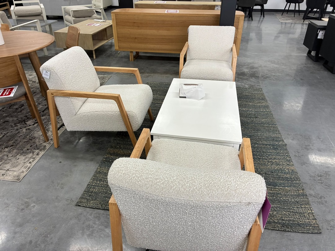 4Pc Lounge Set – 3 Fabric Arm Chairs & Coffee Table4
