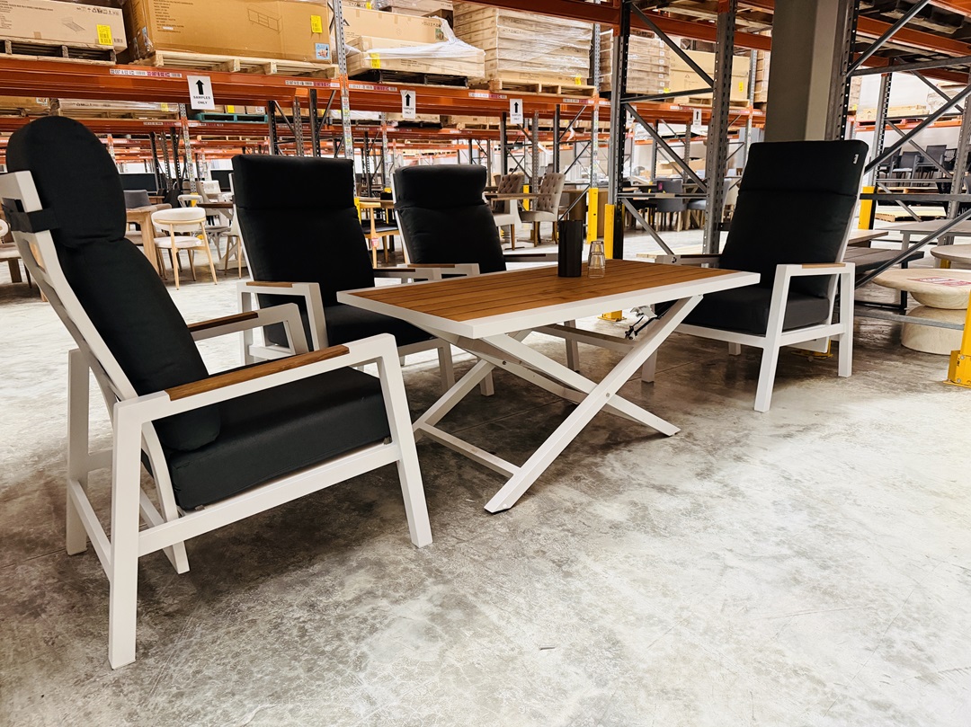 5pc Outdoor Sofa Set with Adjustable Table & Reclining Chairs 4
