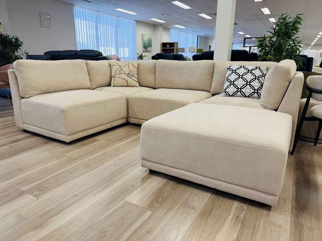 Beige Fabric Modular Sofa with Movable Ottoman 3