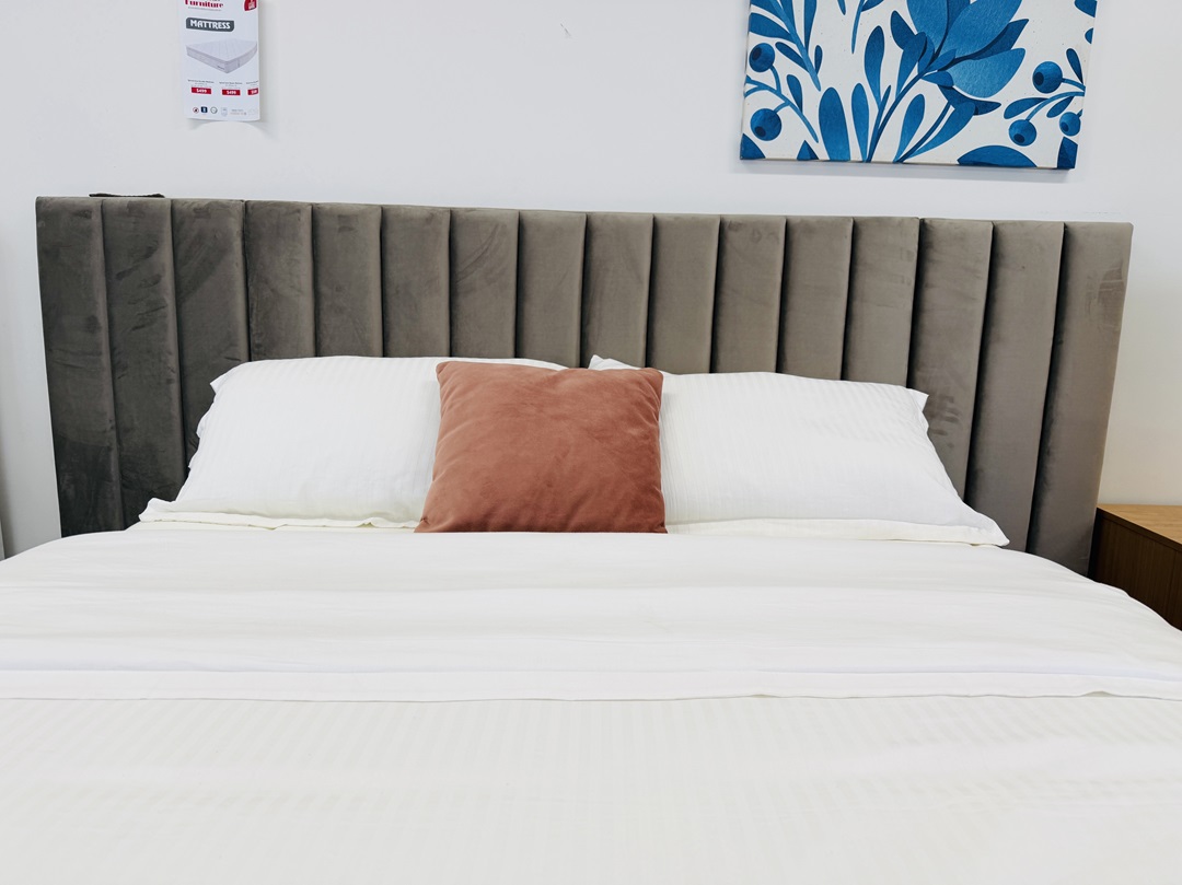 Champagne Fabric 2 Drawer Queen Bed 3