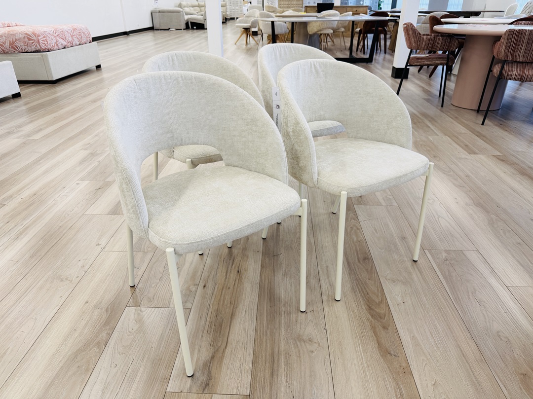 Ivory Fabric Dining Chairs with Metal Frame 2
