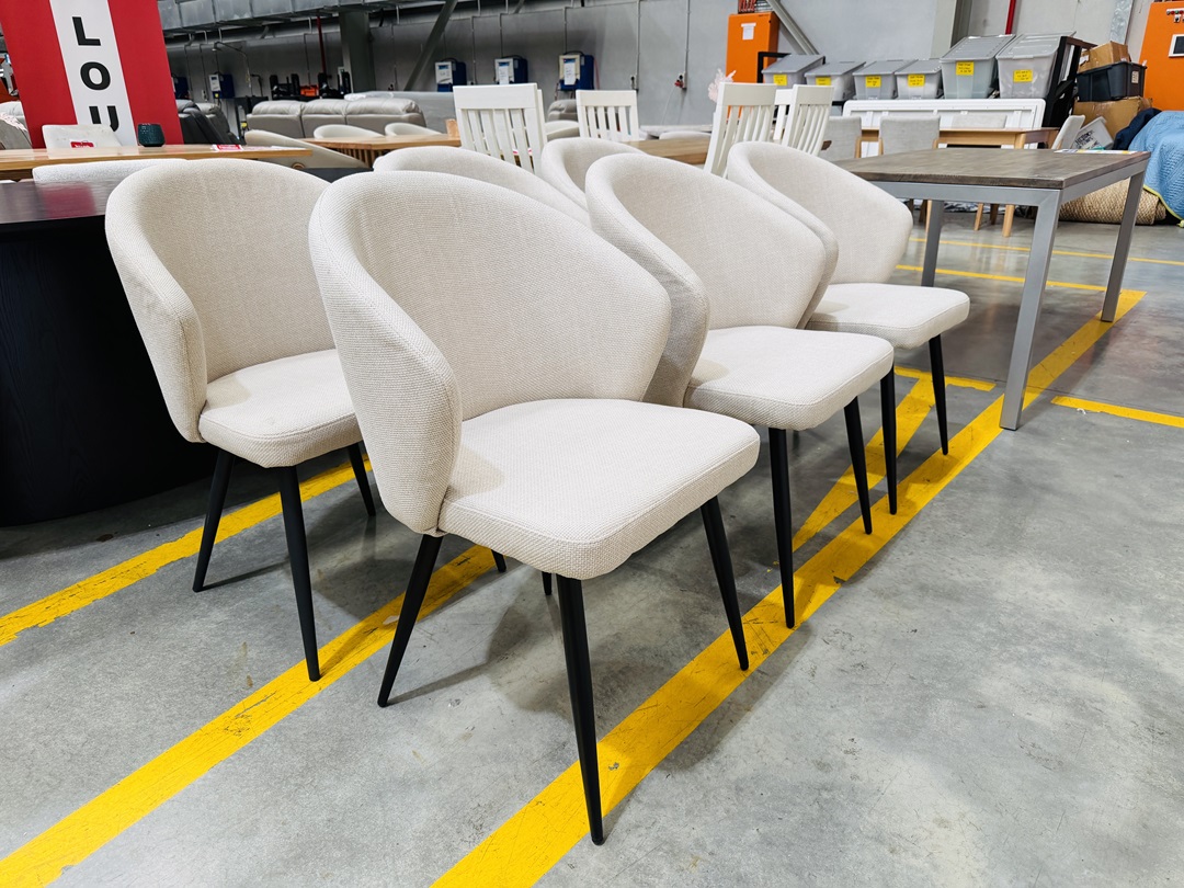 Oatmeal Fabric Dining Chair with Black metal Legs 2