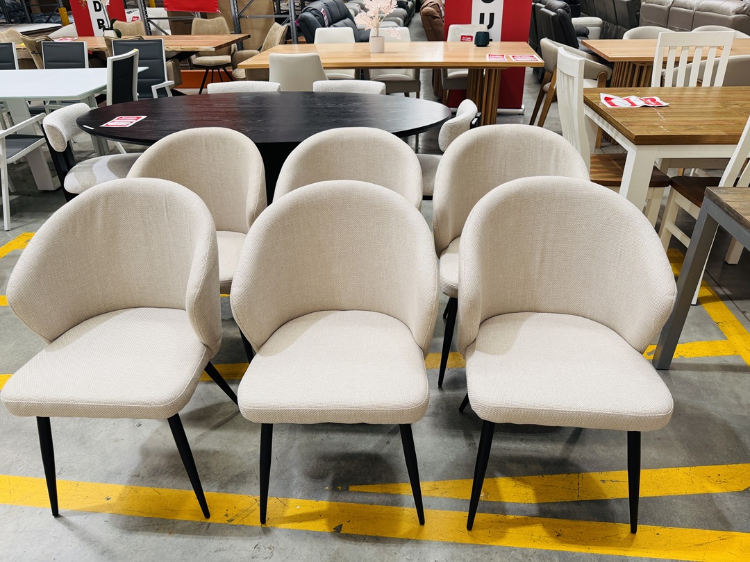 Oatmeal Fabric Dining Chair with Black metal Legs 3