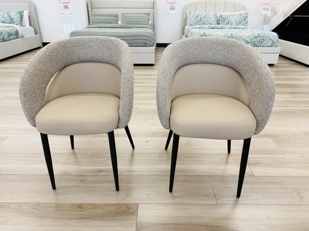 Taupe Leather & Light Brown Fabric Dining Chairs 3
