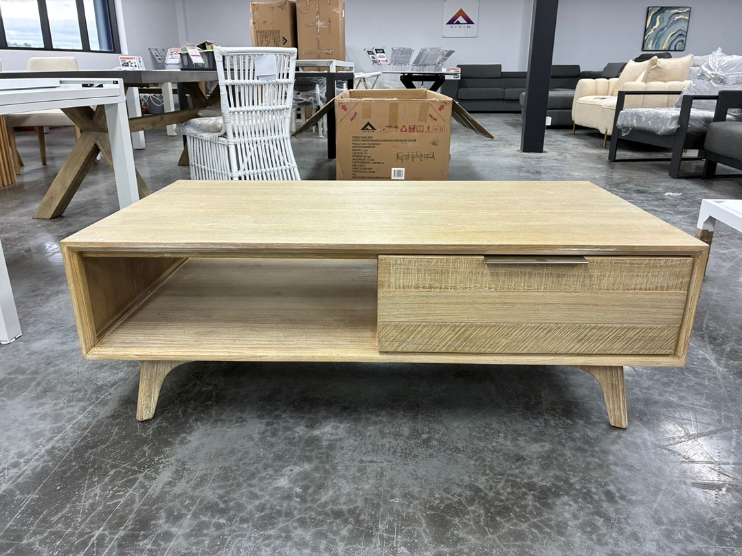 ☕ 130cm Coffee Table with 2 Drawers – Brushed Smoke